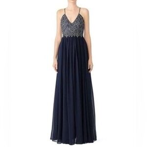 Badgley Mischka | Embroidered Bodice Navy Blue Gown | Formal Prom Event | Size 8